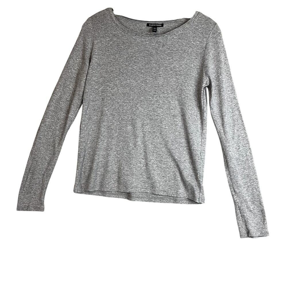 Eileen Fisher Tshirt Womens‎ XS Grey Organic Cotton Long Sleeve Luxe Minimalist